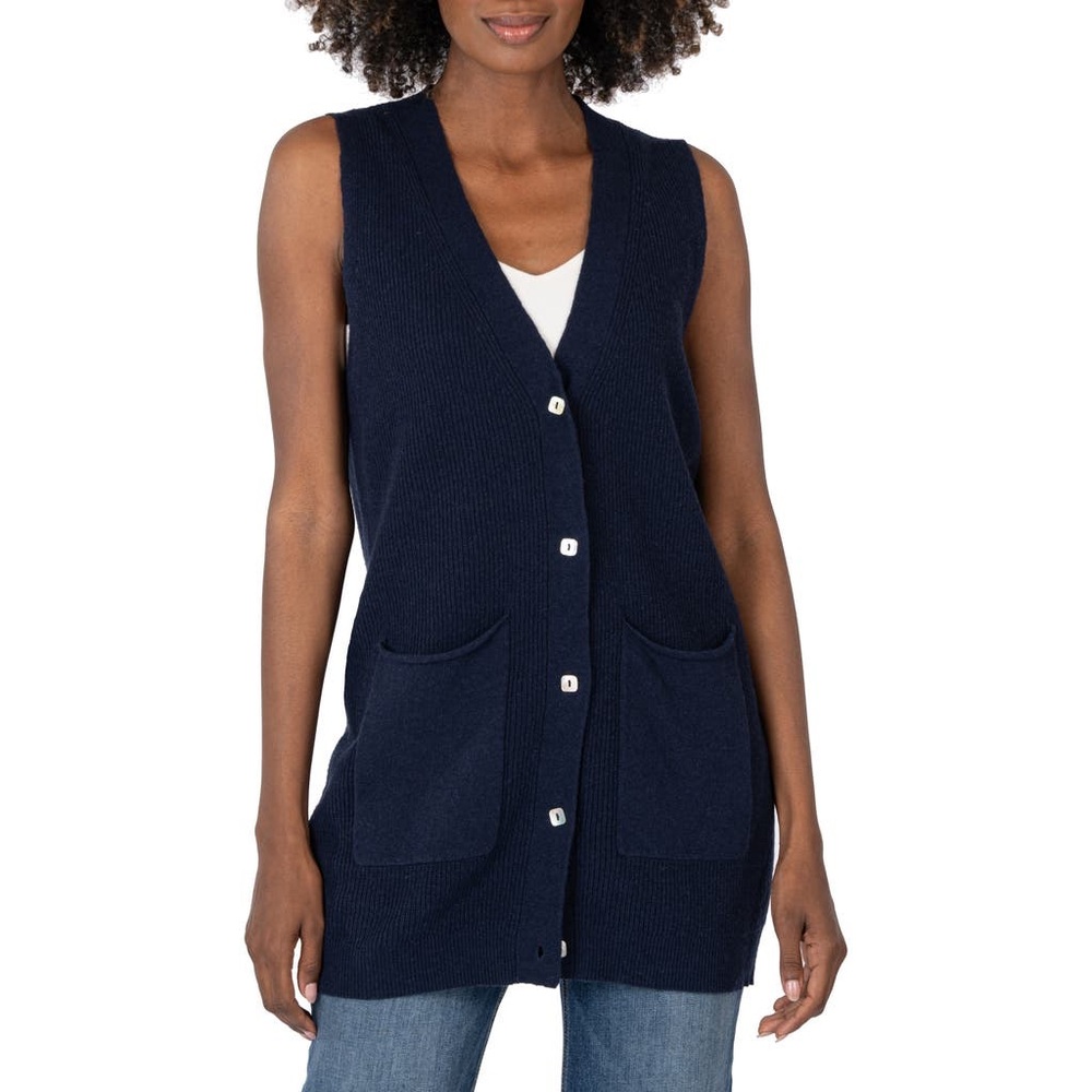 Kut from the Kloth Navy Button-Front Sleeveless Knit Vest